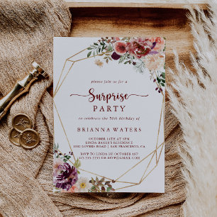 Gold Geometric Rustic Summer Floral Surprise Party Invitation
