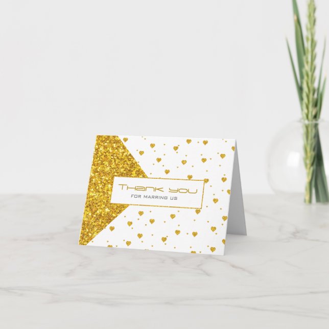 Gold Geometric Shapes & Hearts Pattern Thank You Card (Front)