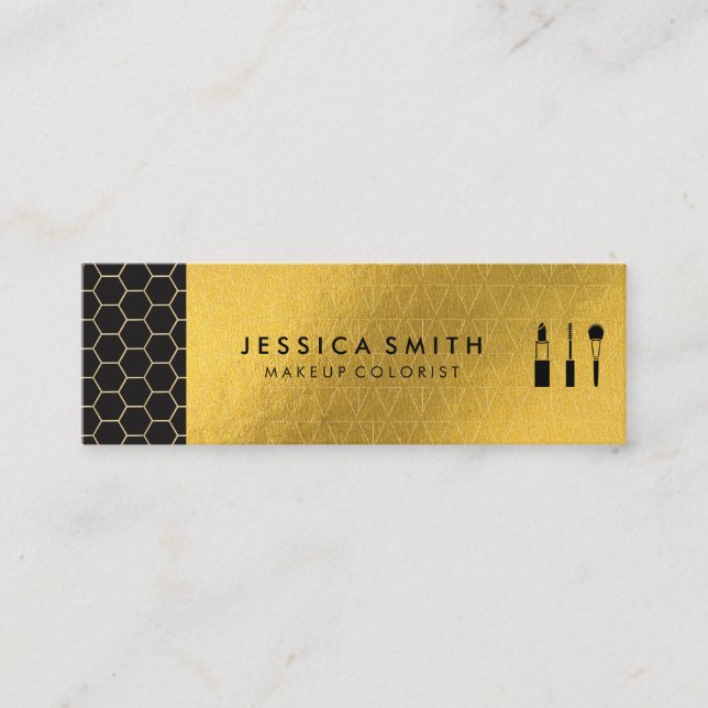 Gold Geometric Shimmer | Hex Trim MUA Mini Business Card (Front)