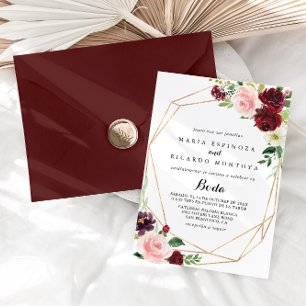 Gold Geometric  Spring Floral Spanish Wedding Invitation