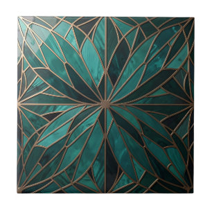 Gold Geometric Starburst Pattern Art Deco Luxury Ceramic Tile