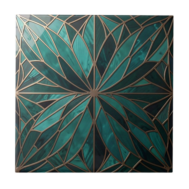 Gold Geometric Starburst Pattern Art Deco Luxury Ceramic Tile (Front)