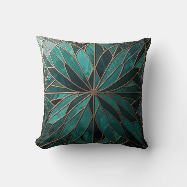 Gold Geometric Starburst Pattern Art Deco Luxury Cushion (Front)