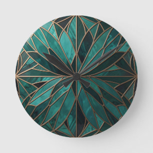 Gold Geometric Starburst Pattern Art Deco Luxury Round Clock