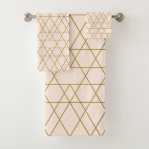 Gold Geometric Stripes Bath Towel Set