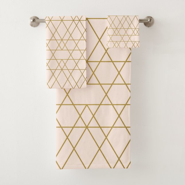 Gold Geometric Stripes  Bath Towel Set (Insitu)
