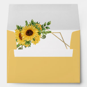 Gold Geometric Sunflower Floral Wedding Envelope