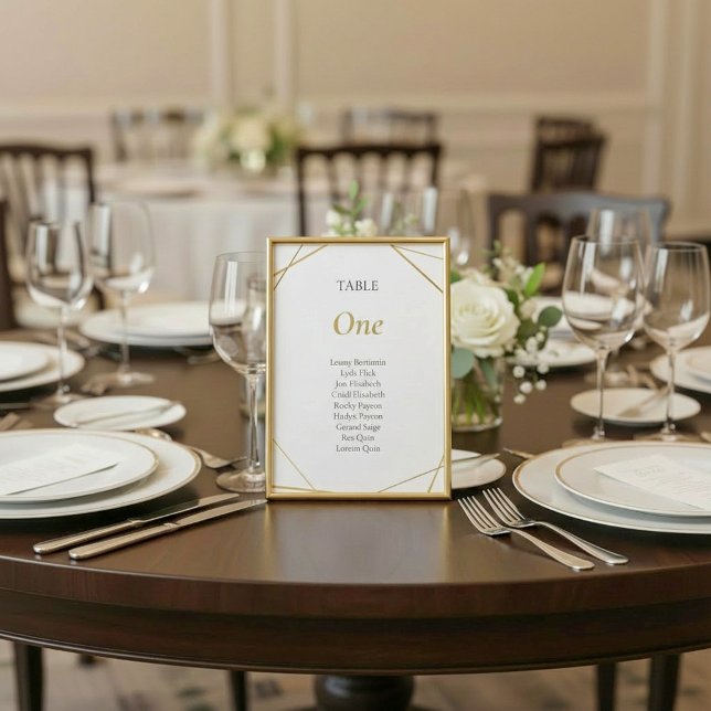 Gold geometric Table Number Seating Chart (Gold geometric white Table Number Seating Chart.)