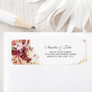Gold Geometric Terracotta Floral Wedding Address Return Address Label