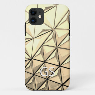 Gold Geometric Triangles, DIY White Monogram iPhone 11 Case