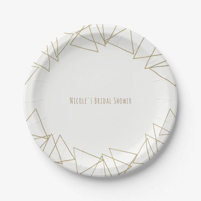 Gold Geometric Triangles Modern Glamour Chic Party Paper Plate (Front)