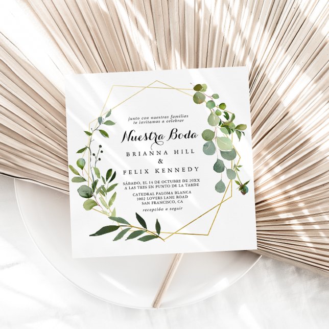 Gold Geometric Tropical Nuestra Boda Wedding Invitation (Creator Uploaded)
