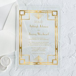 Gold Geometric Vintage 1920s Deco Wedding Acrylic Invitations