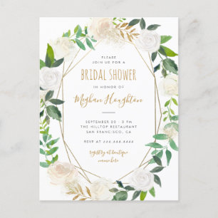 Gold Geometric Watercolor Floral Bridal Shower Invitation Postcard