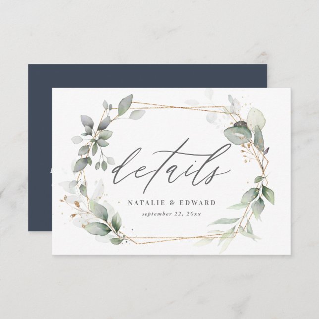 gold geometric watercolor floral wedding details RSVP card (Front/Back)