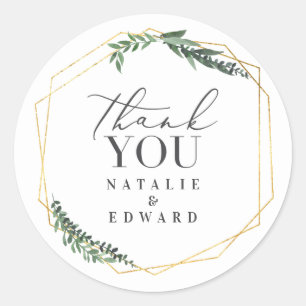 gold geometric watercolor foliage classic round sticker