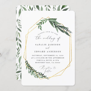 gold geometric watercolor greenery invitation