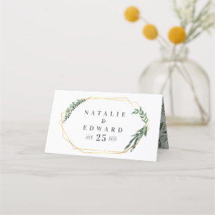 gold geometric watercolor greenery place card