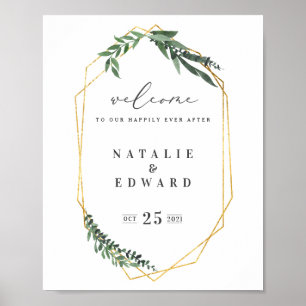 Gold Geometric watercolor greenery Poster