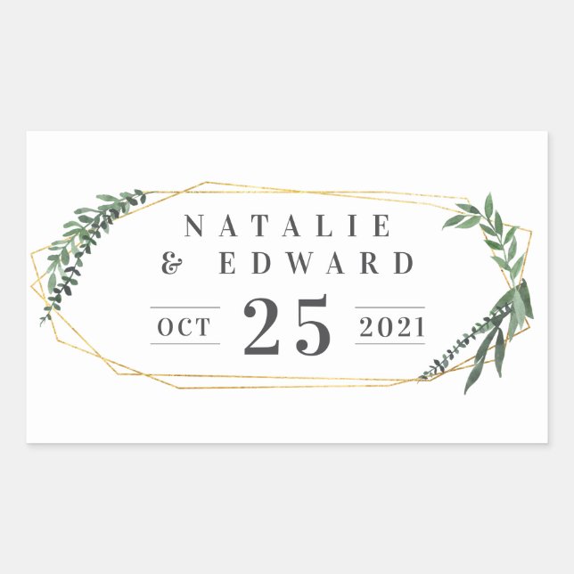 gold geometric watercolor greenery rectangular sticker (Front)