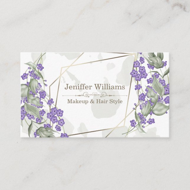 Gold geometric watercolor leafy flower frame       business card (Front)