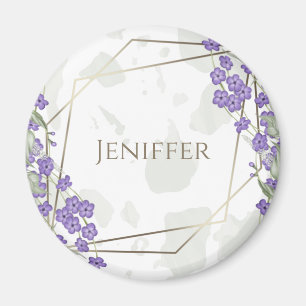 Gold geometric watercolor leafy flower frame magnet