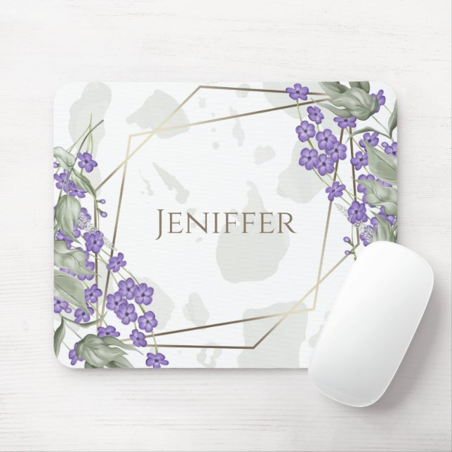 Gold geometric watercolor leafy flower frame       mouse pad (With Mouse)