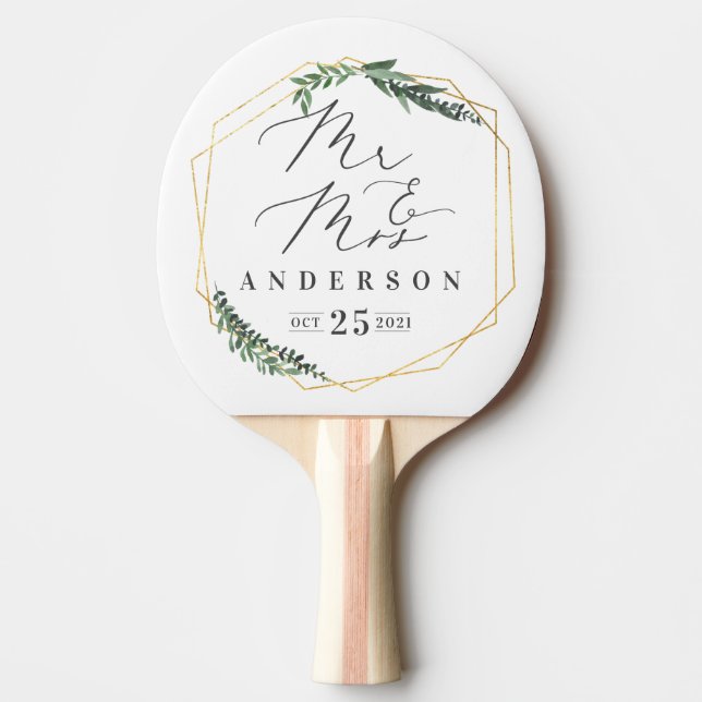 gold geometric watercolor ping pong paddle (Front)