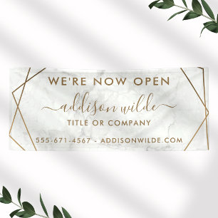 Gold Geometric White Marble Abstract Business Banner