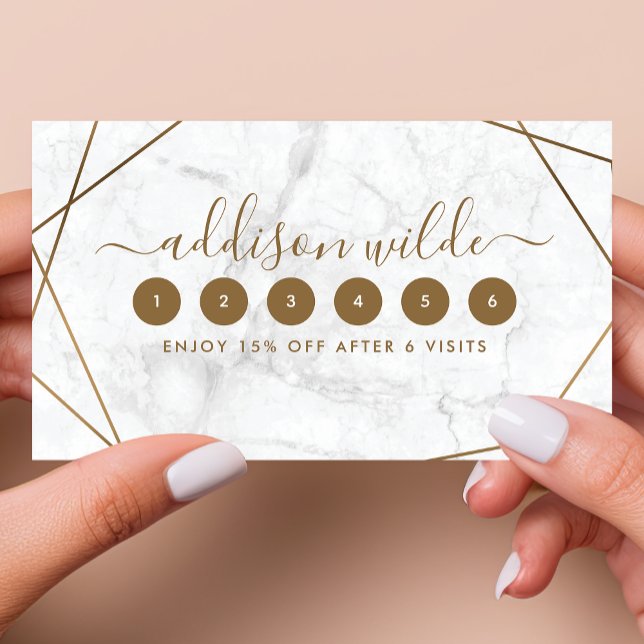 Gold Geometric White Marble Abstract Loyalty Card (Creator Uploaded)