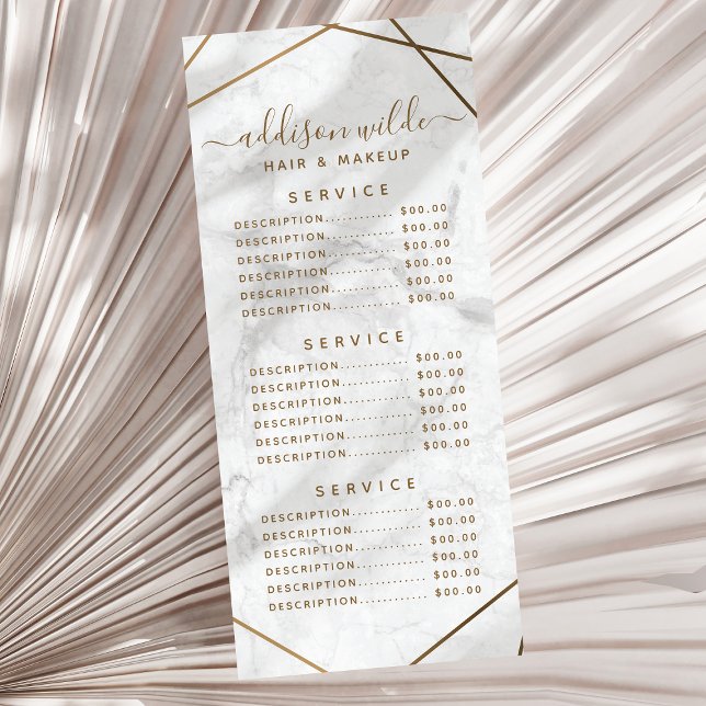 Gold Geometric White Marble Abstract Price List Rack Card (Creator Uploaded)