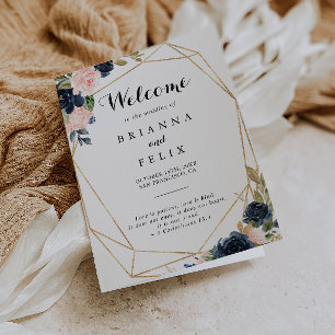 Gold Geometric Winter Floral Folded Wedding Program