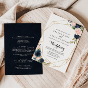 Gold Geometric Winter Floral Front & Back Wedding Invitation