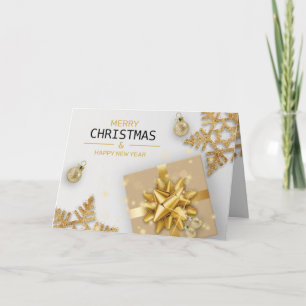 Gold Gift Box Christmas Balls Gold Snowflakes Card