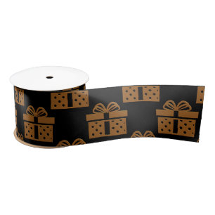 Gold Gift Boxes on Black Christmas Satin Ribbon