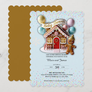 Gold Gingerbread House Baby Shower Invitation