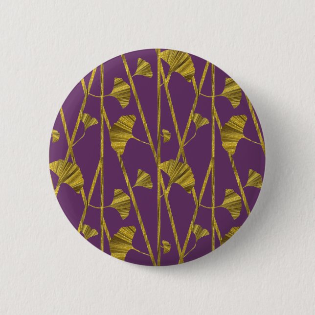 gold ginkgo 6 cm round badge (Front)