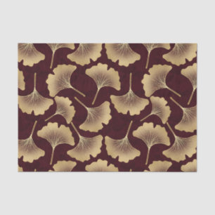 Gold Ginkgo Leaves Burgundy Botanical Pattern Tissue Paper