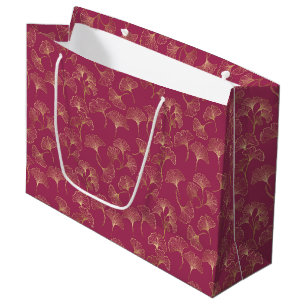 Gold Ginkgo Leaves Burgundy Luxury Botanical Large Gift Bag