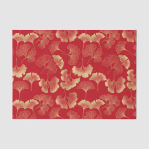 Gold Ginkgo Leaves on Red Elegant Botanical (7) Tissue Paper