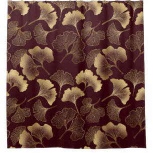 Gold Ginkgo Leaves on Red Elegant Botanical Shower Curtain
