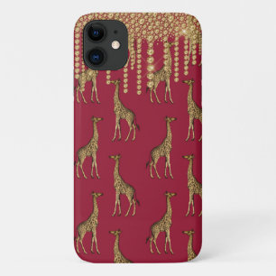 Gold Giraffe Bling Burgundy Jewels iPhone 11 Case