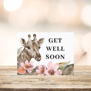 Gold Giraffe Floral Get Well Postcard