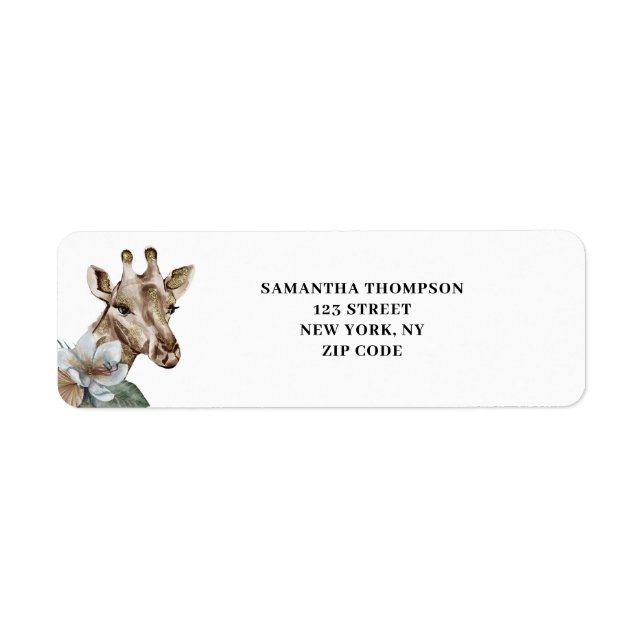 Gold Giraffe Floral  Return Address Label (Front)