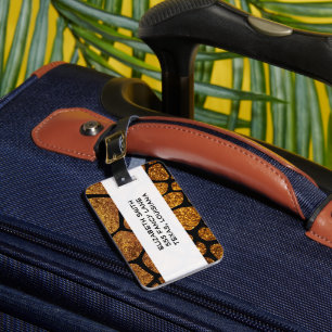 Gold Giraffe, Gold Glitter, Giraffe Print, Jungle Luggage Tag