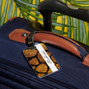 Gold Giraffe, Gold Glitter, Jungle, Your Name Luggage Tag