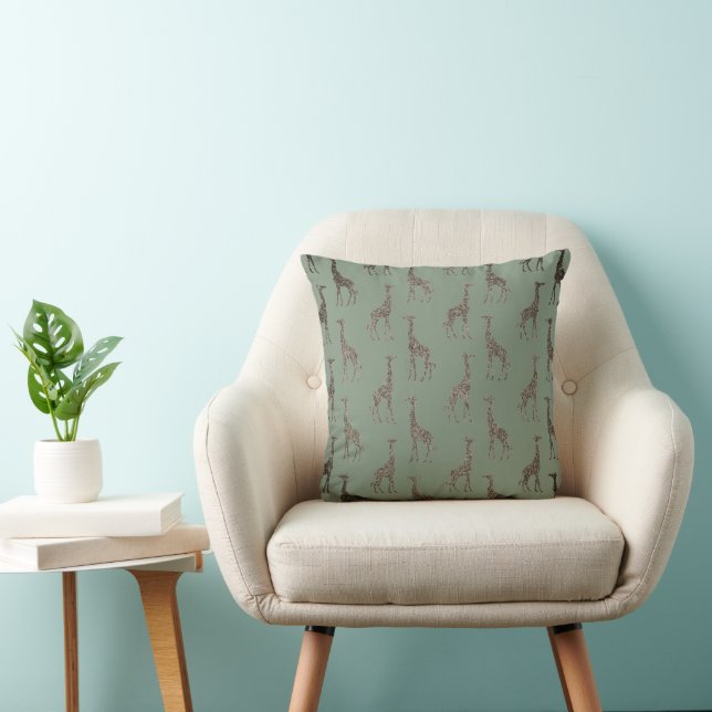 Gold Giraffe on Sage Green  Cushion (Chair)