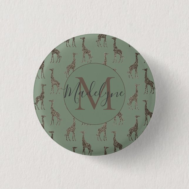 Gold Giraffe on Sage Green   Magnet 3 Cm Round Badge (Front)