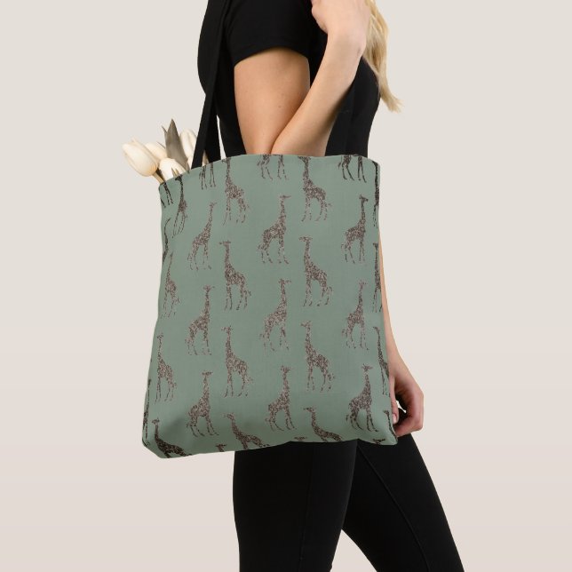 Gold Giraffe on Sage Green Tote (Close Up)