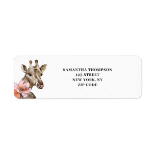 Gold Giraffe Pink Floral Watercolor Label Return Address Label